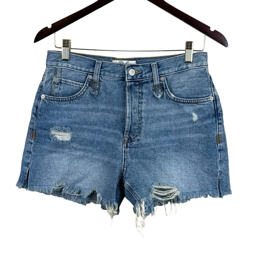 Free People X We the Free Makai Cutoff Jean Shorts Button Fly Blue Size 26 Denim